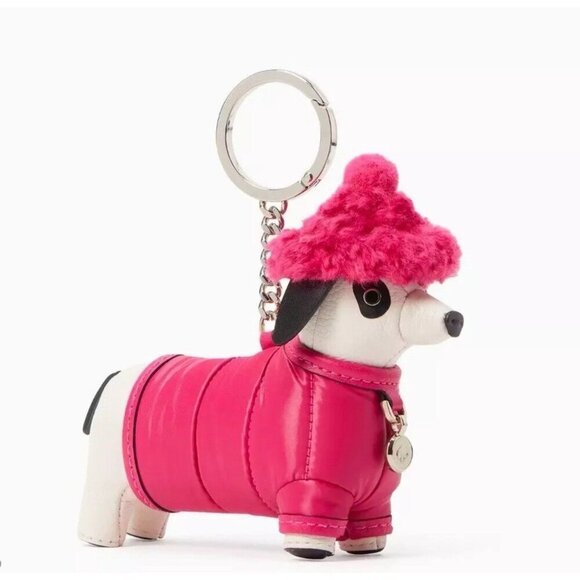 Kate Spade Novelty Festive Pink Claude Dachshund Dog Key Fob Bag Charm K9252 NWT - Picture 1 of 9